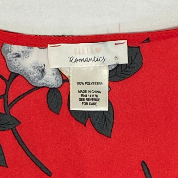 Urban Romantics V Neck Sheer Front Button Crop Tie Waist Bell Sleeve Top Red M - Picture 10 of 11